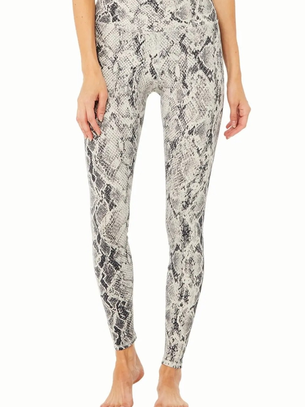 Like New ALO Yoga Snake-Print Leggings in Black & White